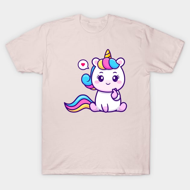 Cute Unicorn With Love Sign Hand Cartoon T-Shirt by Catalyst Labs